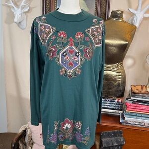Vintage 90s Painted Green Long Sleeve Top